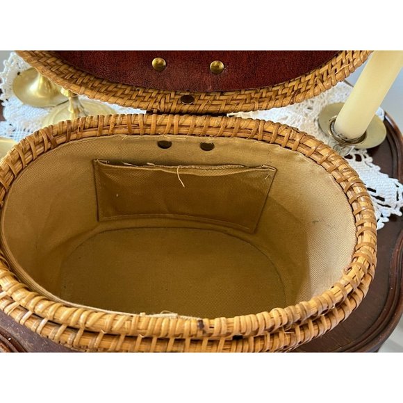 1960’s ETIENNE AIGNER Oval Handmade Wicker Basket Handbag VINTAGE CottageCore - Picture 9 of 9